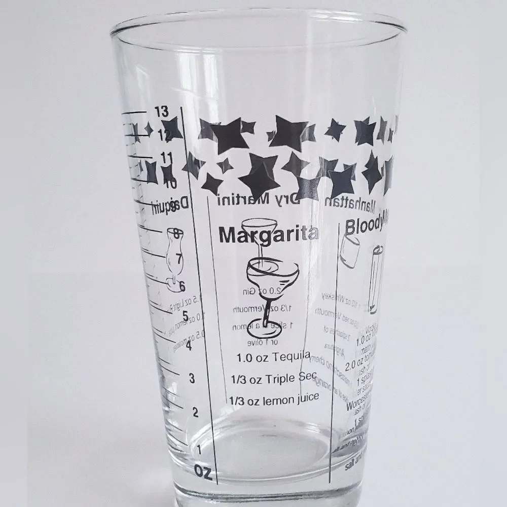 VINTAGE Federal Cocktail Drink Recipe Glass with 5 Recipes Black Print - 6” tall